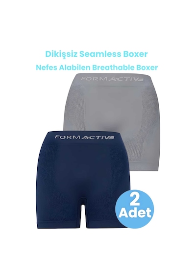 Uniquetrenders Erkek Dikişsiz/seamless Nefes Alabilen Boxer 2'li Set Gri - Lacivert