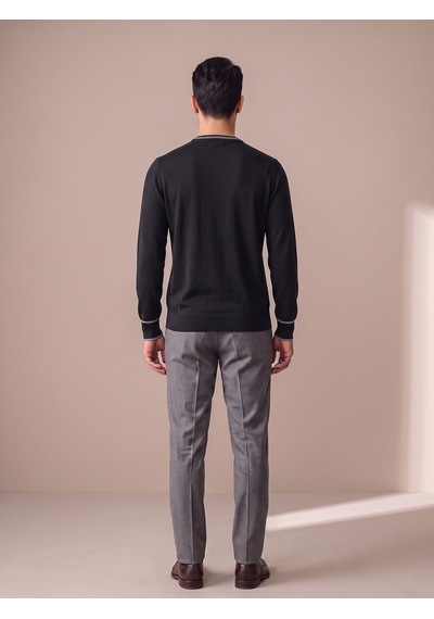 Maccali Erkek Siyah Kontrast Şeritli Bisiklet Yaka Triko Sweatshirt