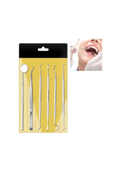 Valkyrie 5 Parça Paslanmaz Çelik Diş Temizleme Ağız Bakımı 5 Li Set Ayna Orak Skaler Spatula Cımbız Seti