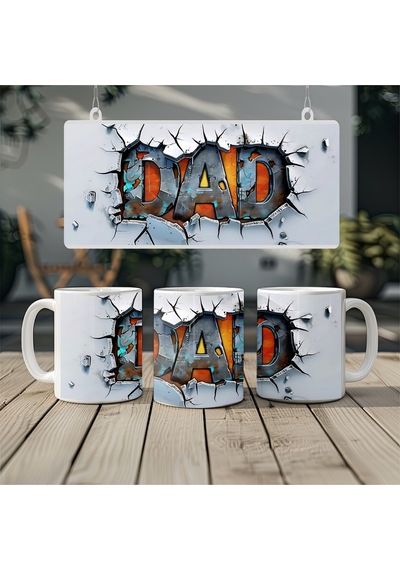 3d Efektli Dad Kupa Beyaz Doku Üzerine Derinlikli Tasarım Baba Hediye - Kabartmasız Beyaz