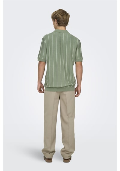 Only & Sons Erkek Çizgili Gömlek Yaka Yeşil T-shirt - 22037080 Yeşil