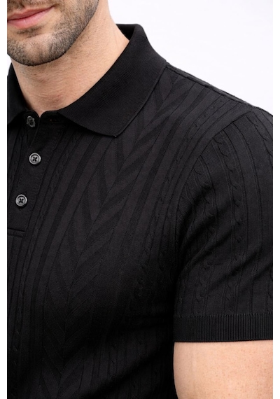 Barlashive Erkek Yazlık Triko Tişört Kısa Kol Polo Yaka Düğmeli T-shirt - Siyah Çok Renkli