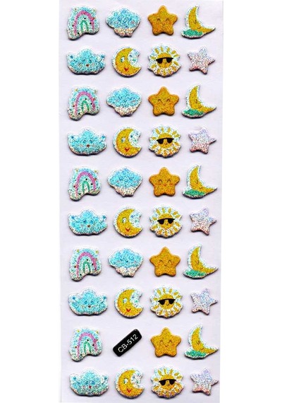 Sticker Kabartmalı Sticker Defter Planlayıcı Etiket Cb512 16x7 Cm- Güneş Ay Yıldız Çok Renkli