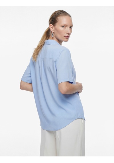 Koton Regular Fit Klasik Yaka Düğmeli Viskon Kısa Kollu Gömlek Açık İndigo 6sak60433uw