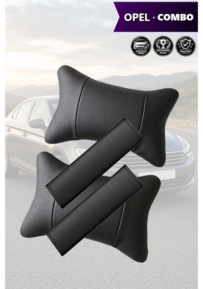 Opel Combo Uyumlu Set Siyah Lüks Deri Kemer Koruyucu Deri Yastık