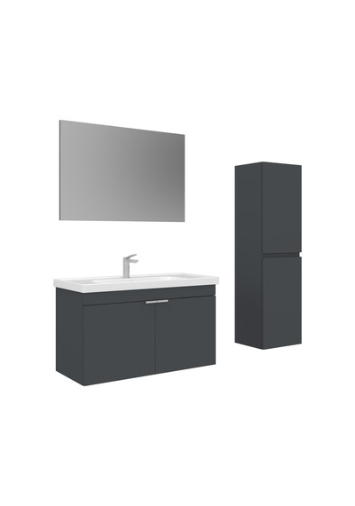 Orka Desna 100 Cm Mat Antrasit Düz Aynalı Banyo Dolabı Takımı Ve Boy Dolabı Antrasit
