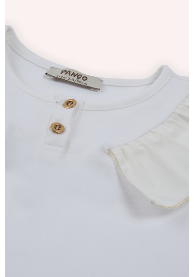 Panço Kız Çocuk Gold Detaylı T-shirt Ekru