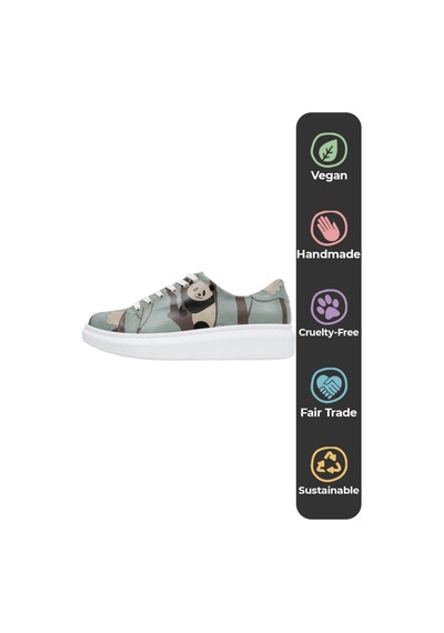 Kadın Vegan Deri Mavi Günlük Sneakers - Panda Hug Tasarım Çok Renkli