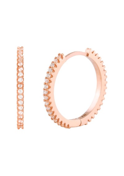 Taşlı Rose Gold Halka Gümüş Kadın Küpe N11.91211