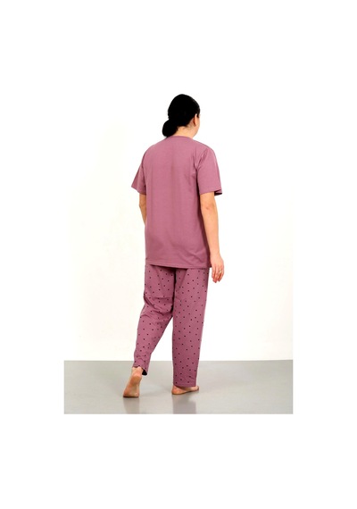 Nisanca %100 Pamuk Büyük Beden Kısa Kol Kadın Pijama Takımı Bordo