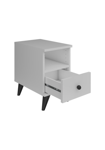 Simple Komodin Tek Raflı Tek Çekmeceli 30x44x48 Beyaz Beyaz
