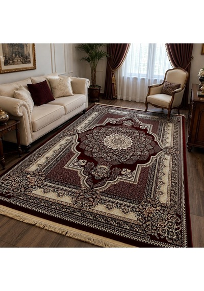 810-semerkant Salon Oturma Odası Halısı Bordo