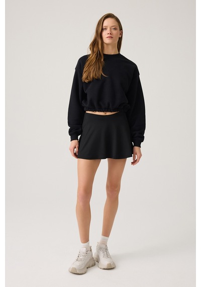 Los Ojos Siyah Geniş Kalıp Beli Büzgülü Crop Sweatshirt Cropped Pullover Siyah Siyah