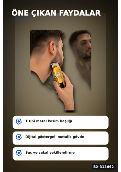 T Bıçaklı Saç Sakal Kesme Makinesi 120 Dakika Kullanım 3 Tarak Usb Şarjlı Profesyonel Bx-313662