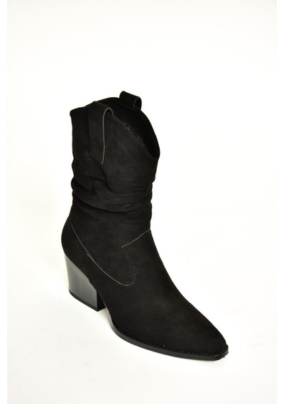 Fox Shoes T296713002 Siyah Süet Kalın Topuklu Kadın Bot Siyah-Süet Siyah
