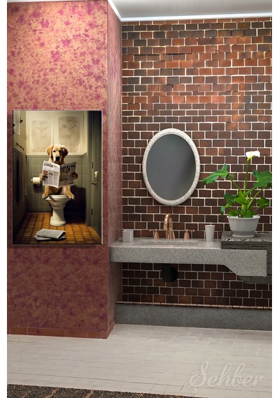 Dekoratif Dikey Kanvas Tablo Tekli Ev Kafe Ofis Banyo Tuvalet Gazete Okuyo Golden Retriever 2062