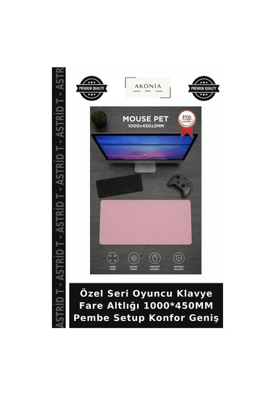 Özel Seri Oyuncu Klavye Fare Altlığı 1000 450mm Pembe Setup Konfor Geniş