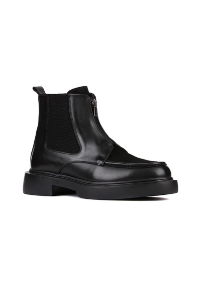 Shoetyle - Siyah Deri, Süet Fermuarlı Erkek Bot 250-085-1078 Siyah