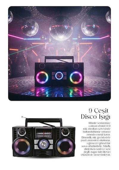 Radyo & Rgb Led Disko Işıklı Nostaljik Bluetooth Özellikli Hoparlör 4 Bantlı Şarj Edilebilir Speaker