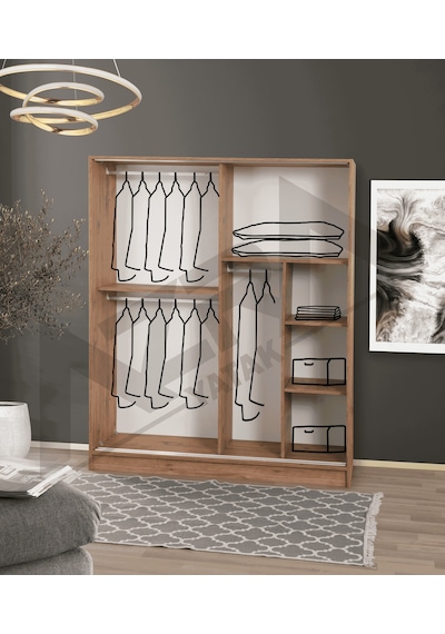 Azra Yatak Yağmur Sürgülü Askılıklı Raflı Atlantik Çam Gardırop - 140 Cm
