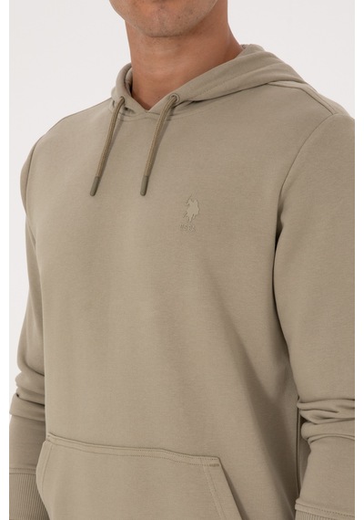 U.S. Polo Assn. Erkek Regular Fit Kapüşonlu Açık Haki Basic Sweatshirt 50313720-VR183
