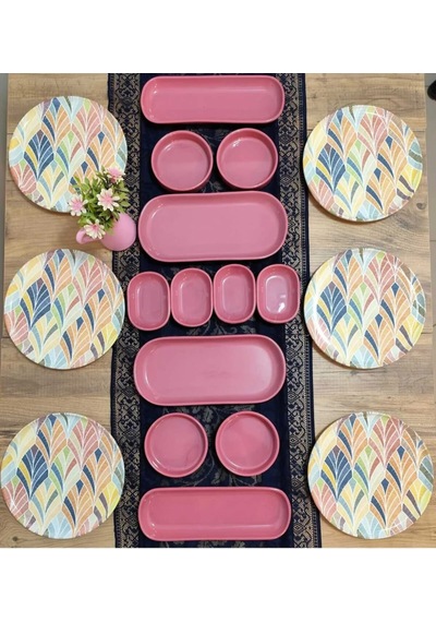 Keramika Kahvaltı Takımı 18 Parça 6 Kişilik Pembe Pembe