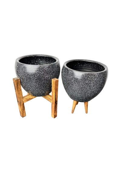 Bitki Tasarımı Ev Dekorasyon Siyah Granit Toprak Saksı Saksılık Salon Çiçeklik İkili Set 3 Ayaklı- 4 Ayaklı- 15 CM