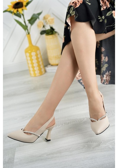 Nesilshoes Nesil Shoes Tam 501 Ten Taşlı Topuklu Kadın Sandalet-ten Ten Rengi