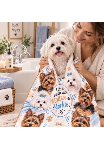 Kedi & Köpek Kurulama Havluları Maltese & Yorkie Hızlı Kuruyan 50x100cm
