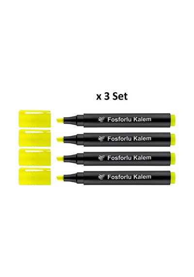 Lotte Fosforlu Kalem 4'lü Sarı X 3 Set Çok Renkli