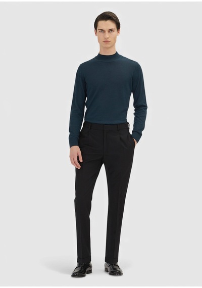 Ramsey Siyah Dokuma Regular Fit Casual %100 Yün Pantolon