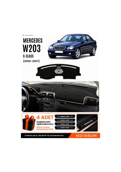 Mercedes W203 C-class 2000-2007 Uyumlu Torpido Örtüsü, Torpido Kılıfı - Siyah Bej