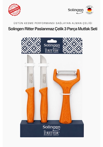 Solingen Ritter 3'lü Paslanmaz Çelik Mutfak Seti Turuncu