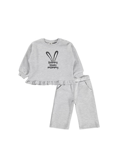 Civil Baby Bunny Loves Mommy Baskılı 6-18 Ay Takım - Gri Karmelanj