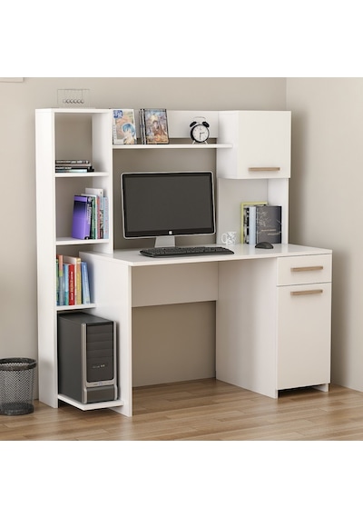 Minar Merry Modern Raflı Dolaplı Çalışma Masası Beyaz
