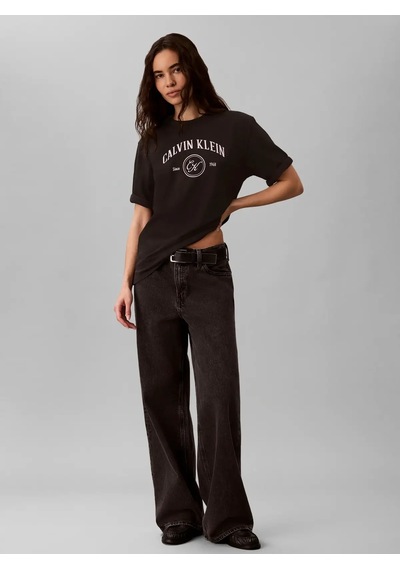Calvin Klein Ss Relaxed Varsıty C, Ub1 Siyah Kadın T-shirt