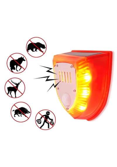 Pm26953 Hareket Sensörlü Solar Alarm Havlama Ve Silah Sesi Alarm Sireni Güneş Enerjili Hayvan Kovucu