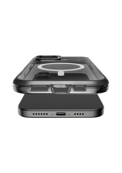 Apple Uyumlu iPhone 16 Kılıf Magsafe Raptic Air Serisi Airbag Tasarımlı Metal Köşelikli Şeffaf Kapak Siyah Siyah