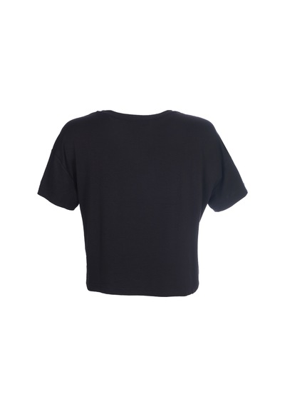Ysatis Oversize Crop Bluz: Kısa Kol Yuvarlak Yaka Günlük Kadın Siyah