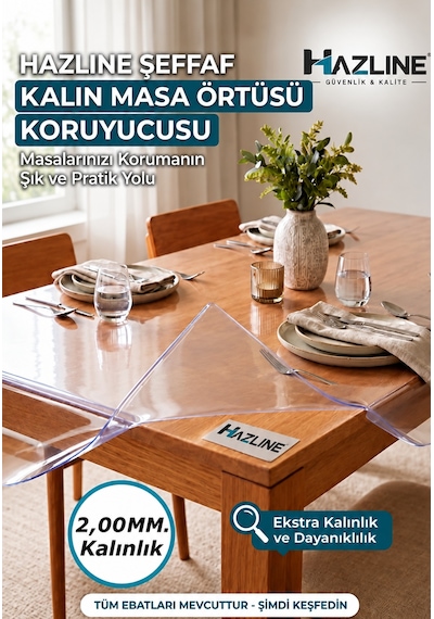 Şeffaf Masa Koruyucu Örtü 2,00 Mm Kalın Pvc Mika Masa Örtüsü Su Geçirmez Çizilmelere Karşı Koruyucu