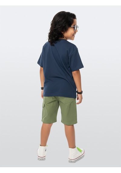 Erkek Çocuk Takım Bilim Baskılı Pamuk T-Shirt Gabardin Dokuma Şort Yazlık Takım