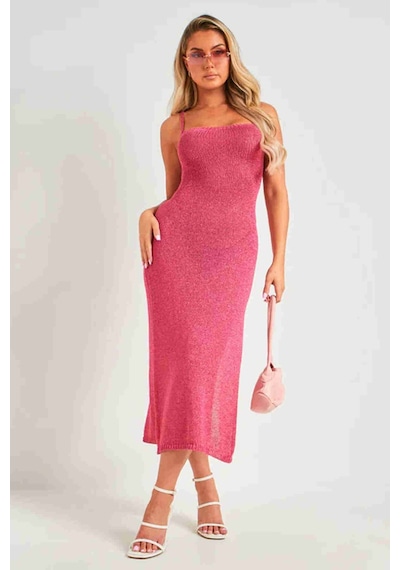 Merry See Sırt Dekolteli Bağlamalı Vücuda Oturan Diz Altı Örme Elbise Pembe 001 Merry See Sırt Dekolteli Bağlamalı Vücuda Oturan Diz Altı Örme Elbise Pembe 001