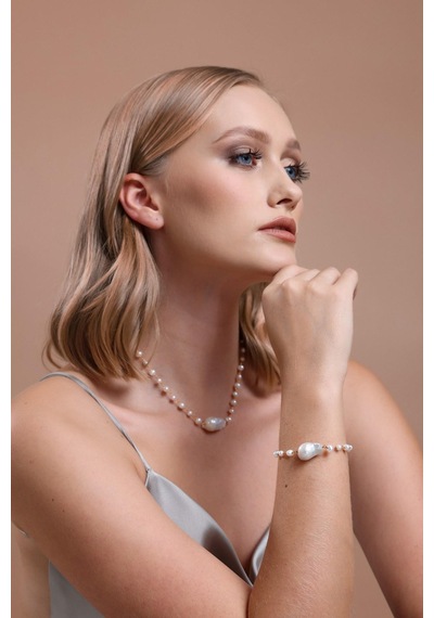 12,5 Mm Barok Doğal İnci Kolye Bileklik İkili Set