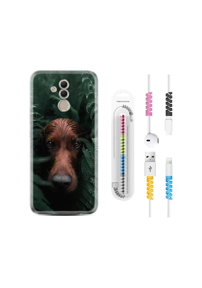Huawei Mate 20 Lite Kılıf Kablo Koruyuculu Flowers Dog 1346
