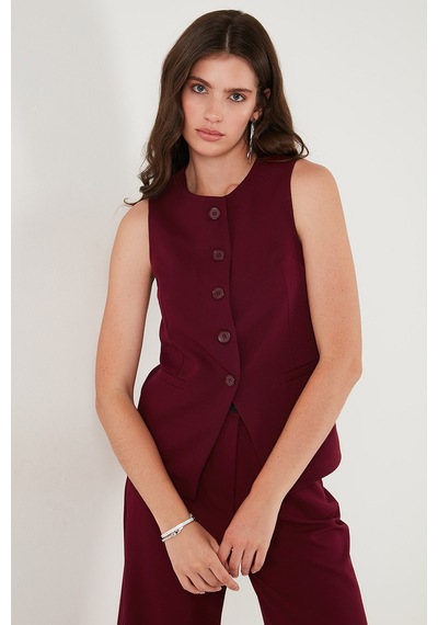 Lela Regular Fit Bisiklet Yaka Kolsuz Düğmeli Basic Bluz Bayan Yelek 65200004 Bordo