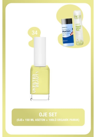 Unfilter Beauty No:34 Oje + 150 Ml Aseton + 100 Adet Pamuk