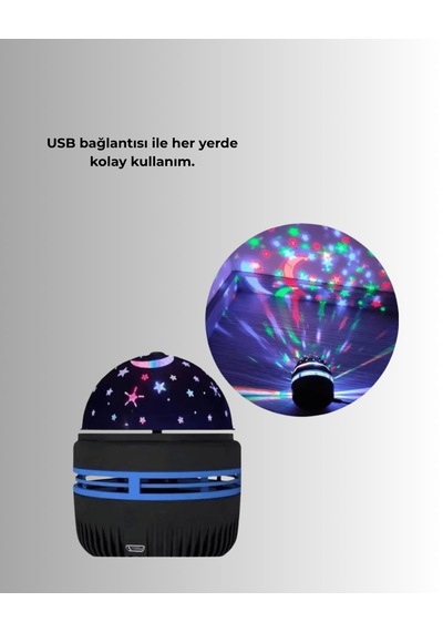 Döner Galaxy Uyumlu Projektör Gece Lambası Ay Ve Yıldız Işıklı Atmosfer Lamba Usb Bağlantılı