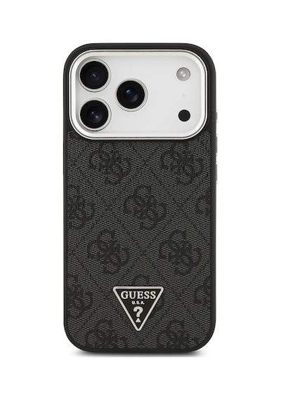 Apple Uyumlu iPhone 17 Pro Kılıf Guess Lisanslı M-safeli Gümüş Kamera Çerçeveli Üçgen Logo 4g Desenli Siyah Siyah