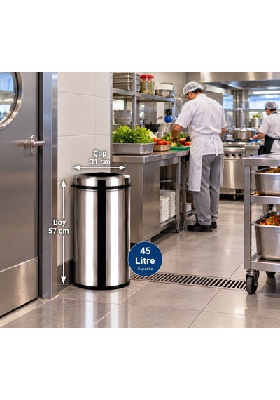 Pratik Çemberli Çöp Kovası 45 Lt Paslanmaz Acar 13286