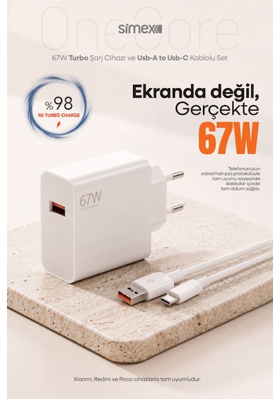 Xiaomi 67w Turbo Hızlı Şarj Seti Güç Adaptörü Başlığı Aleti Redmi Note 14 13 12 11 Pro Poco Uyumlu - 36563628